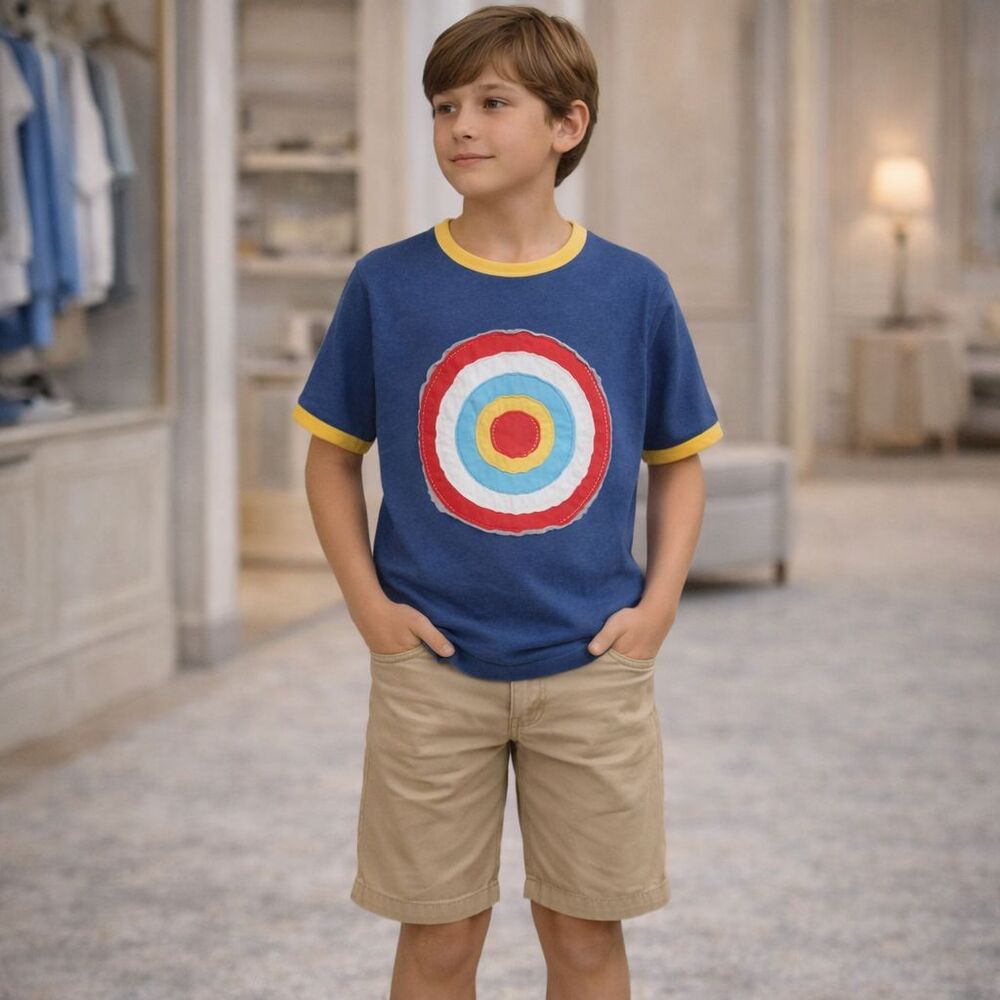 MINI BODEN Kids Unisex 100% Cotton Graphic T Shirt Blue Short Sleeve Size 11 12Y